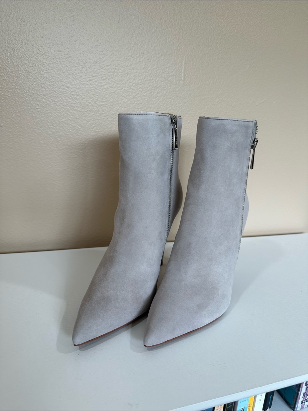 Women's Michael Kors Light Gray Suede Pointed-Toe Ankle Boots